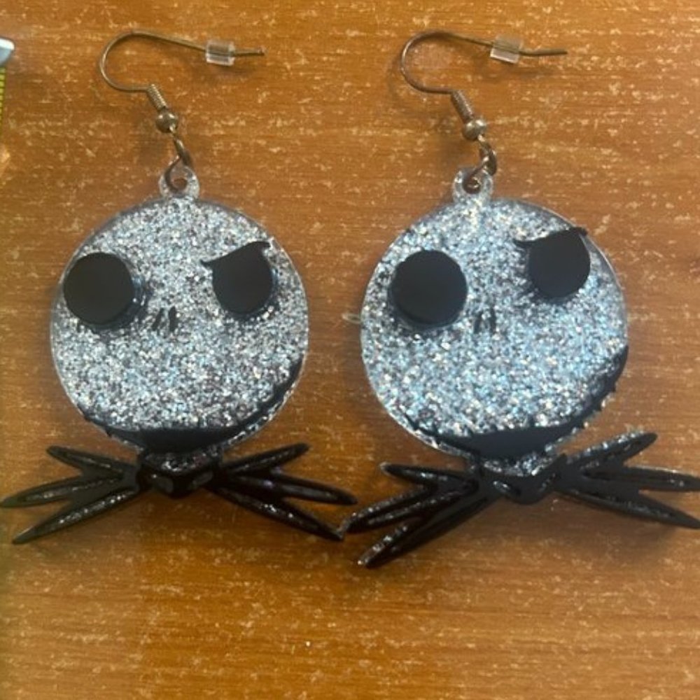 Silver and Black Glitter Sparkle Plastic Earrings with rubber backings